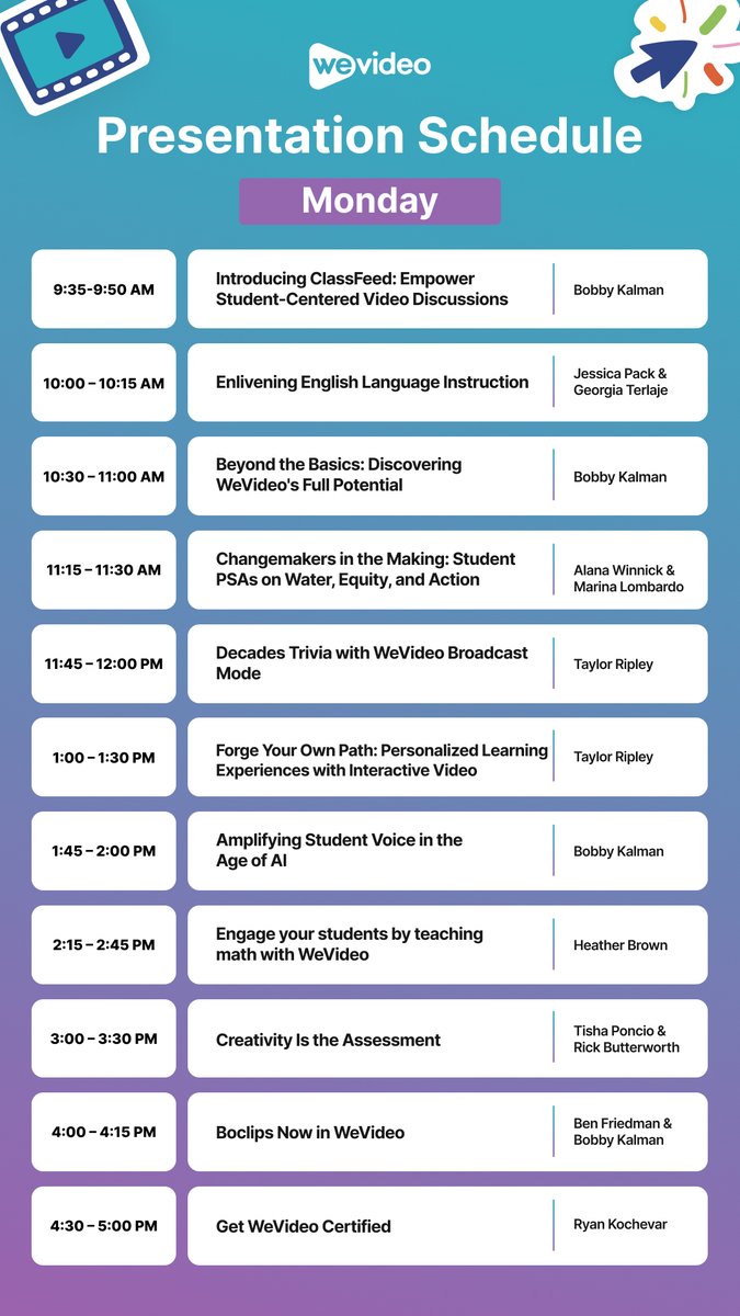 We have an incredible Day 1 lineup at #ISTELive25! Come by the <a href="/WeVideo/">WeVideo</a> booth #2200 on Monday, June 30th to see these amazing presenters and learn how video can enhance curriculum and provide deeper engagement for our students!