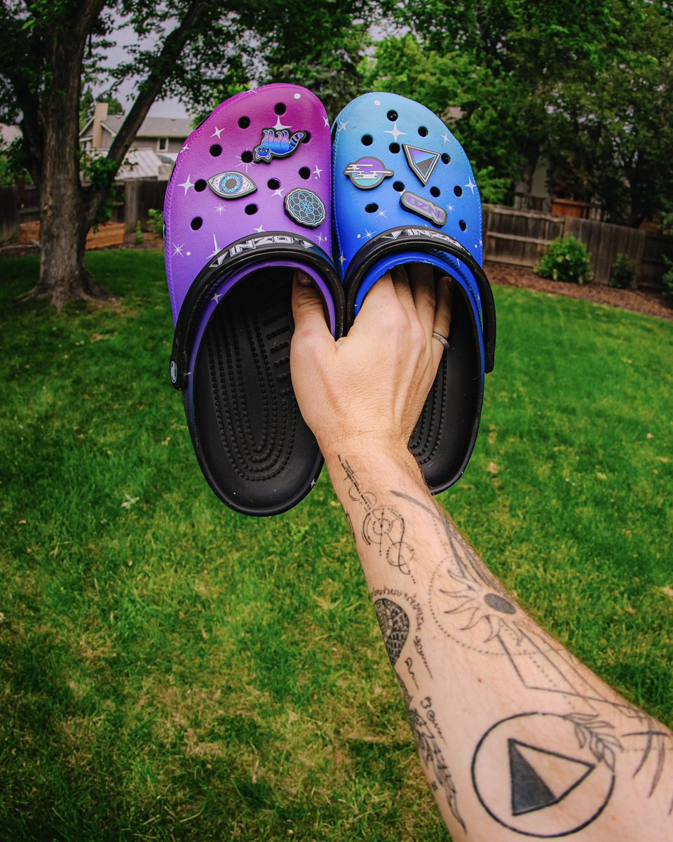 Inzo_Music's tweet photo. INZO Limited Edition Crocs are available for pre order now 💜 I’m new to the Croc game but I get the hype.. they’re so comfortable. And the little jibbitz?? SO fun. I’m stoked to share these with you all, pre orders will be open till July 6th at 11:59 EST. https://t.co/EgLmoN9Xrl