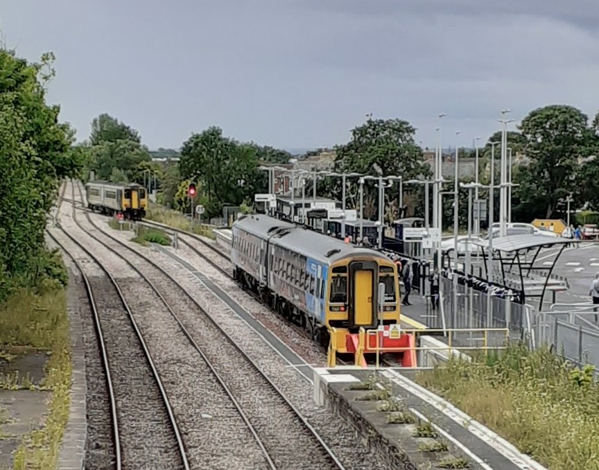 Taken from the overbridge at Ashington Station during this morning's festivities. As the specially liveried #NorthumberlandLine 158 was unveiled and named The Northumbrian. Incidentally as I took the photo I was just feet away from an excellent corned beef pie outlet 26 June 2025