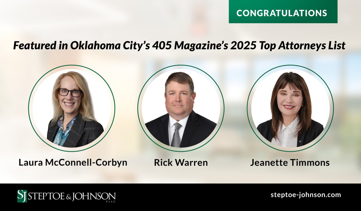 Congrats to Laura McConnell-Corbyn, Rick Warren, and Jeanette Timmons on being featured in Oklahoma City’s 405 Magazine’s 2025 Top Attorneys List. Laura was noted for Family Law, Rick for Corporate Finance/M&amp;A, and Jeanette for Securities Law. Read more: 405magazine.com/issues/405-mag…
