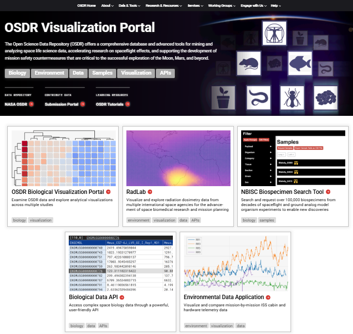 NASAGeneLab's tweet image. 📣 Check out #OSDR's new visualization portal! This portal includes the OSDR Biological Visualization Portal, RadLab, #NBISC Biospecimen Search Tool, Biological Data API, and Environmental Data Application. What new discoveries will you make?
🔗 bit.ly/4k9GPQg