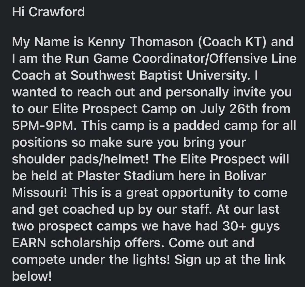 Thank you @KennyThomason57 for the camp invite! Truly blessed and honored! #AGTG 
@SBU_Football <a href="/MaxPreps/">MaxPreps</a> <a href="/247Sports/">247Sports</a>