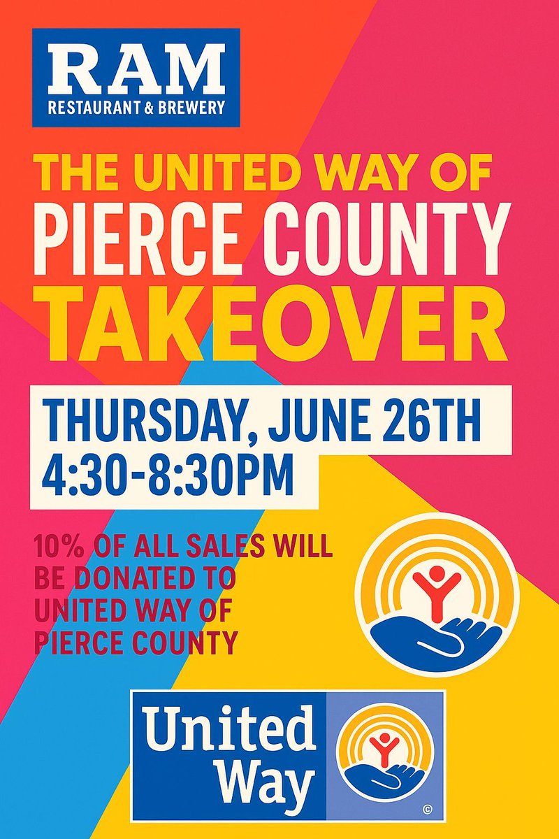 It’s all happening tonight at the Puyallup RAM! Come out, enjoy a great meal, and help us give back to our community. 10% of all sales go to UWPC and their mission to support local families and fight poverty!