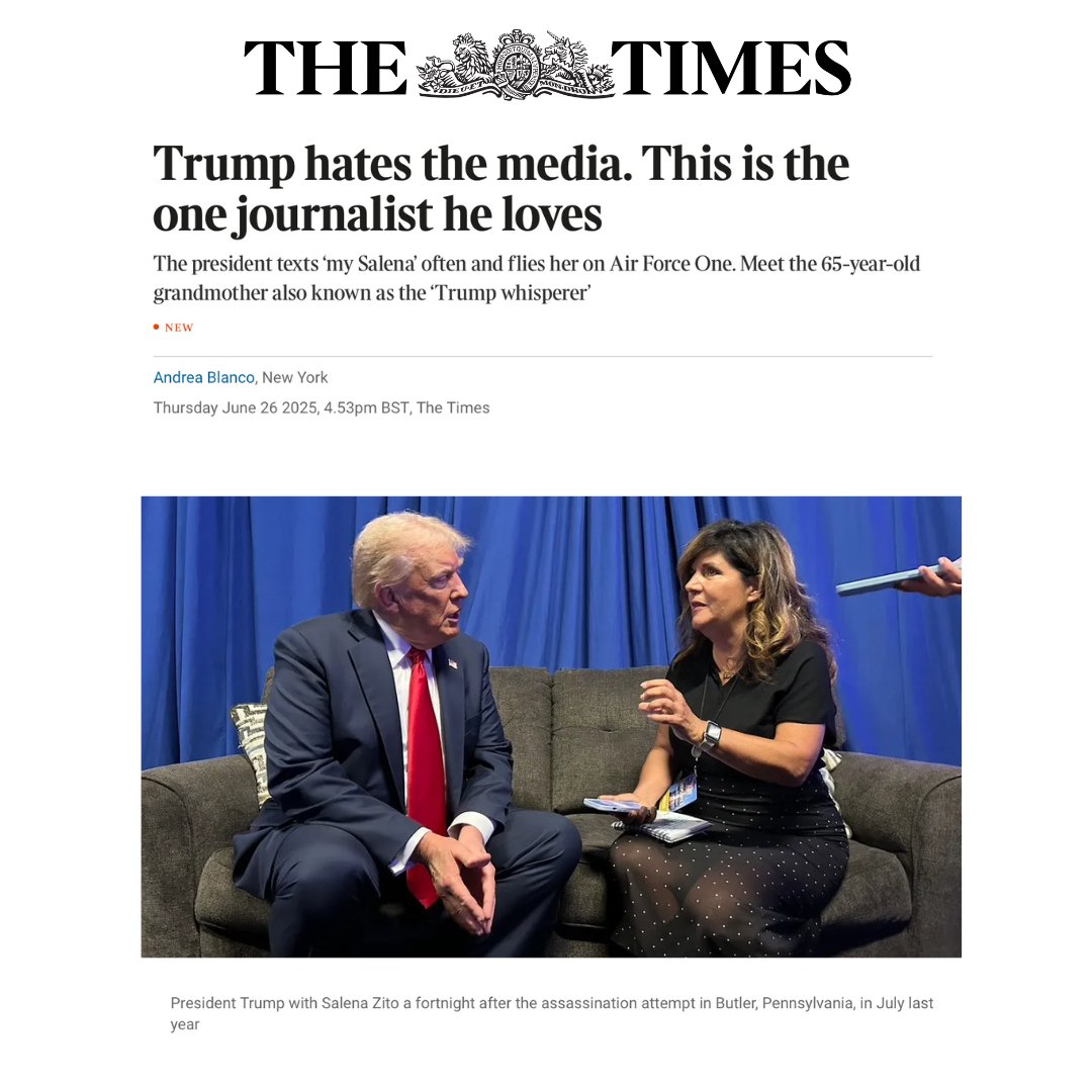 JavelinDC's tweet image. Amazing profile in @thetimes of @ZitoSalena, one the best reporters in America and certainly one of the few Donald Trump trusts. Her upcoming book Butler - out July 8 - offers a first-hand account of the day and the voters who shaped the moment.