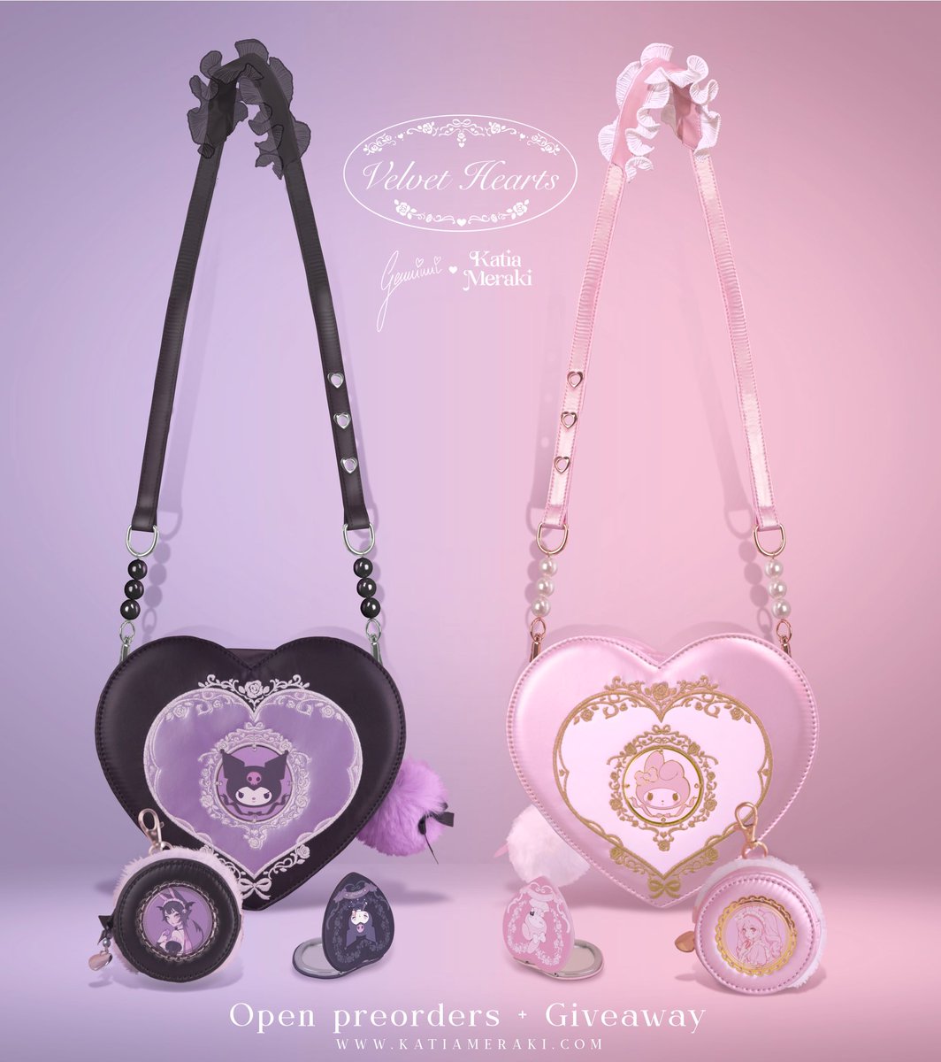 ✨Preorders open + GIVEAWAY 🎁✨

To celebrate the preorder release of the Velvet Hearts collection (🔗 in BlO! ) we are giving away a pack of a bag, purse and mirror of your preferred design! 
To enter:

⟡ Follow + RT
⟡ Tag a friend
⟡ +1 entry on IG @/katiameraki
