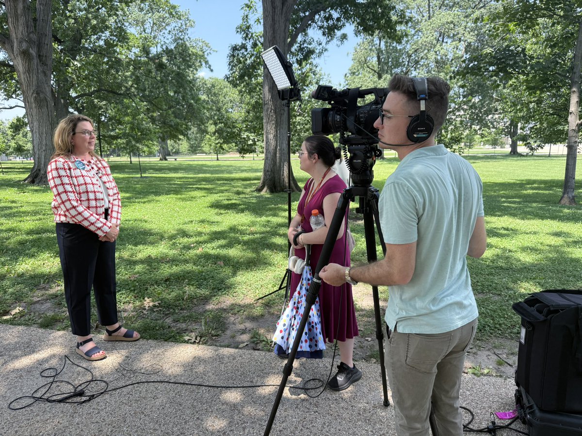 ANANursingWorld's tweet photo. @ANAPresident Jennifer Mensik Kennedy, Dr. Ahnyel Burkes of @LAStateNurses &amp; T.K. Curtis-Pugh of South Carolina Nurses Association discuss #ANAHillDay with local media on Capitol Hill! #NursesVote #ThePowerOfNurses https://t.co/XrByCXGRob