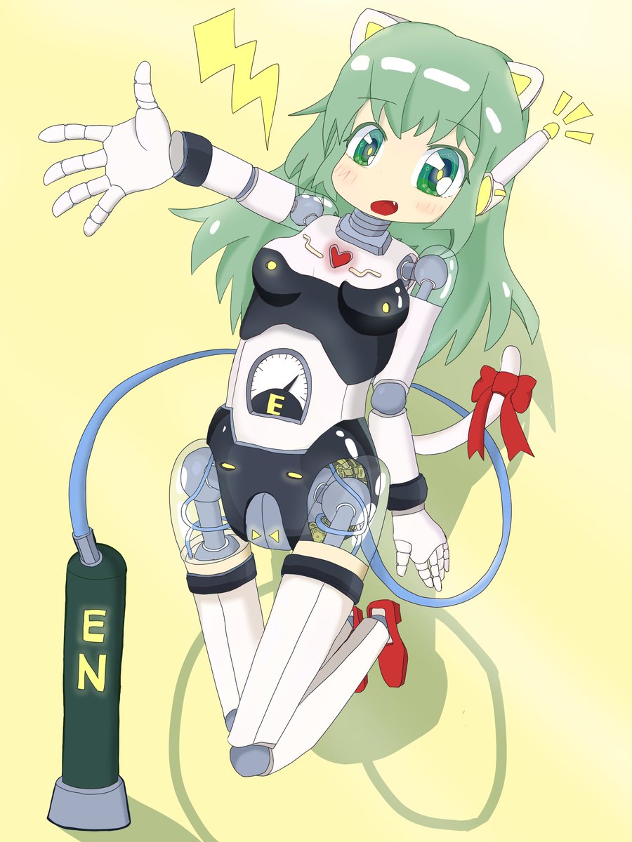 充電ネコミミロボ娘の線画に色を塗ったよ!元気いっぱいです。 