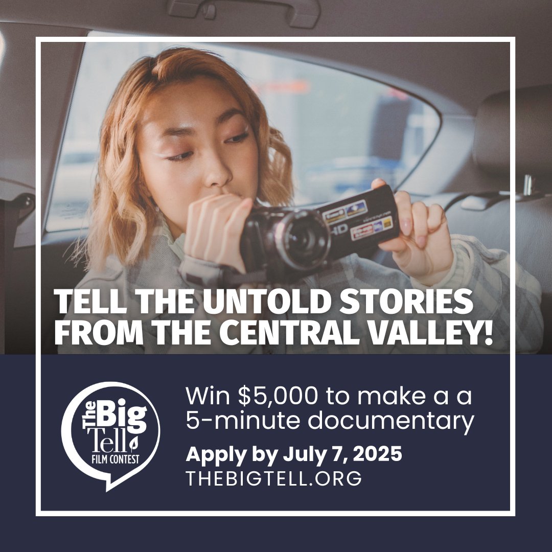 CMACTV's tweet image. Apply for #TheBigTell! 🎥
YOU have a chance at receiving a $5,000 grant to produce a short documentary highlighting the people, places, and stories that define the Central Valley. Let’s bring those hometown voices to life! ✨
Apply now 👉 TheBigTell.org
#Filmmaking