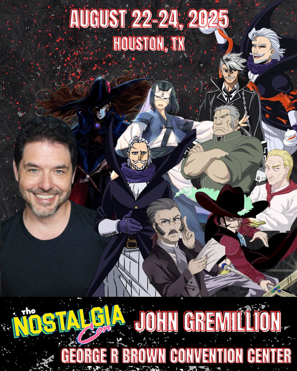 Whether you know him as Dracule Mihawk, Gentle Criminal, or Hakuoro 
 
John Gremillion is coming to #TheNostalgiaCon come meet the anime icon August 22nd–24th! 

🎟️: thenostalgiacon.com