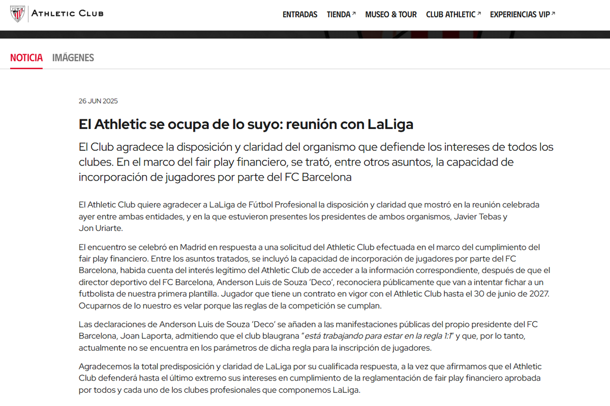 El <a href="/FCBarcelona_es/">FC Barcelona</a> tarda (si no lo está haciendo ya) en investigar qué ha ocurrido en esta reunión entre el Athletic y LaLiga.

Es muy grave, además de ilegal, lo que se está dando a entender en su comunicado el Athletic Club. Y si no paras esto, darás pie a otros clubes a que