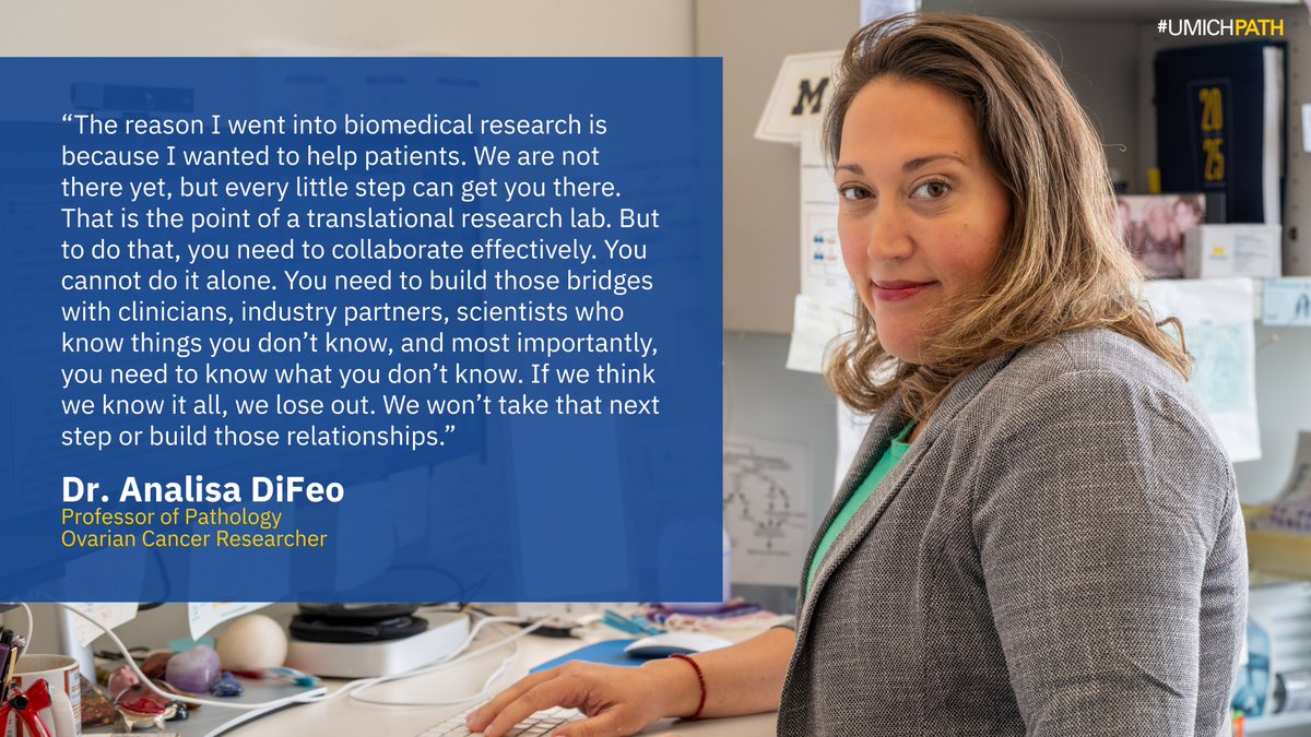 UMichPath's tweet image. A role model in and out of the lab, Dr. Analisa DiFeo (@DiFeoLab) is a first-gen Italian American, a recognized ovarian cancer researcher, and a powerful mentor at #UMichPath. Her journey to cutting-edge translational science is fueled by resilience, purpose, and a deep pride in…