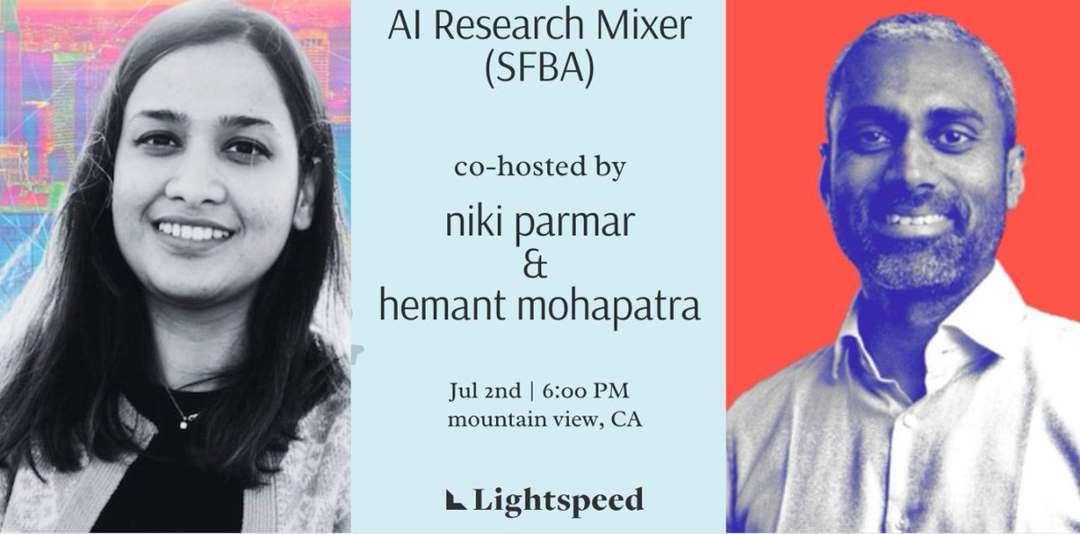 MohapatraHemant's tweet image. **SFBA AI Researchers** -- Niki Parmar  (@nikiparmar09), one of the authors of the Transformer paper &amp;amp; I are hosting an exclusive AI Researcher event in SFBA on Jul02 6-9pm PST. Focus will be (1) new horizons in AI research (2) India AI. Limited room, pls RSVP (1st comment):