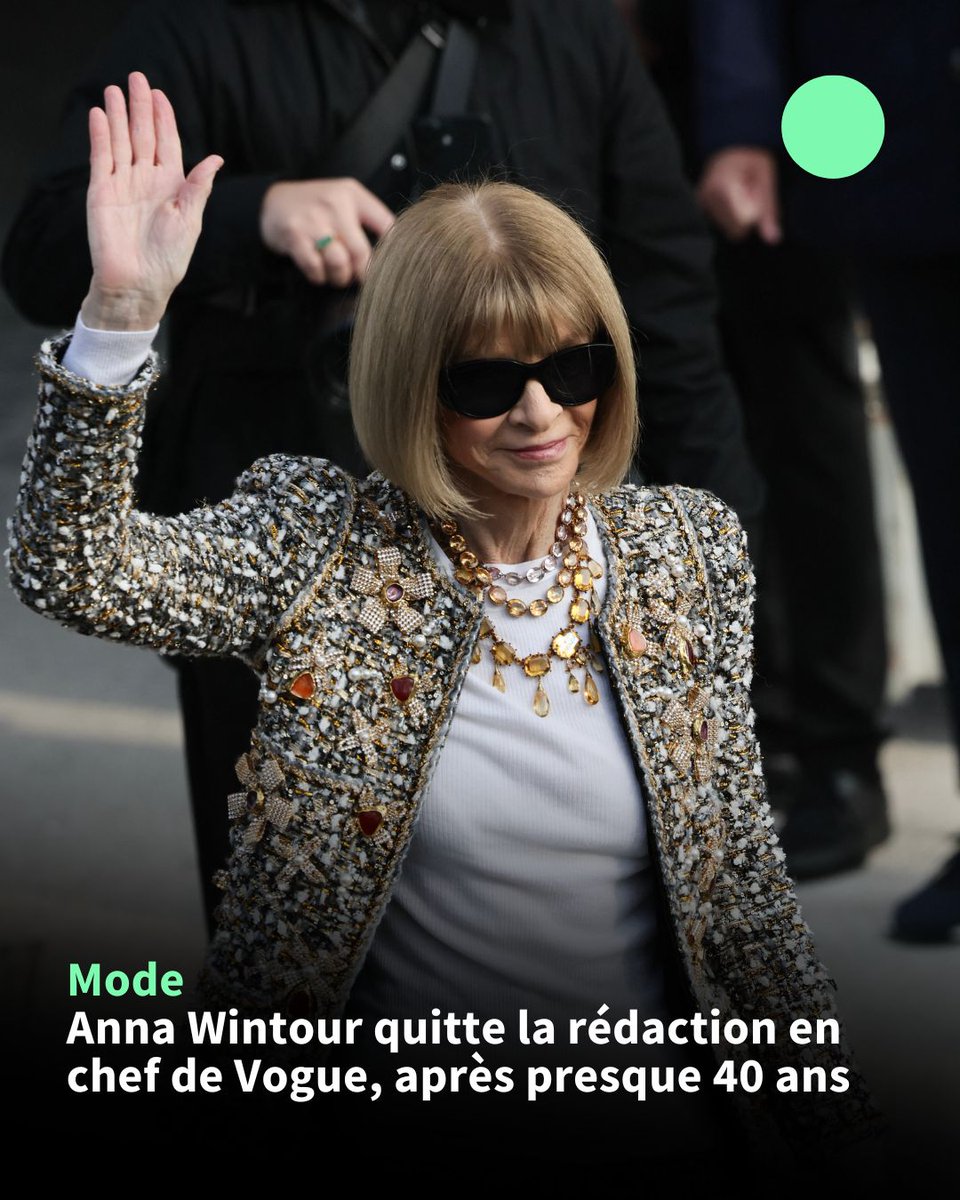 🪡 La rédactrice en chef de l'édition américaine de Vogue, Anna Wintour, figure emblématique de la mode ayant inspiré le personnage du film "Le diable s'habille en Prada", a quitté ses fonctions après environ 40 ans à la direction du magazine, a indiqué la presse américaine.