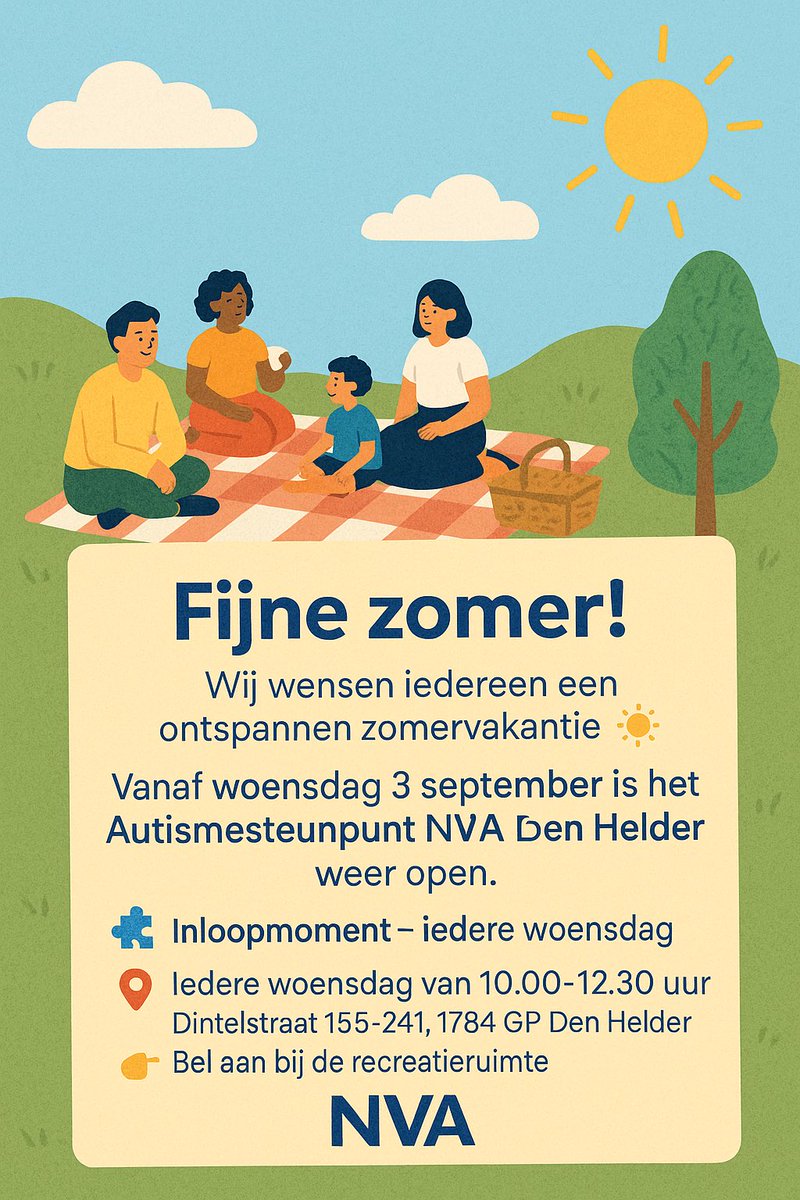 nva_den's tweet photo. 💌 Op de hoogte blijven?
Meld je aan voor onze nieuwsbrief en ontvang updates over activiteiten, bijeenkomsten en nieuws van NVA Den Helder — speciaal voor iedereen die met autisme te maken heeft.

📧 Stuur een mailtje naar:
nva.denhelder@autisme.nl https://t.co/PlOw6wSPni