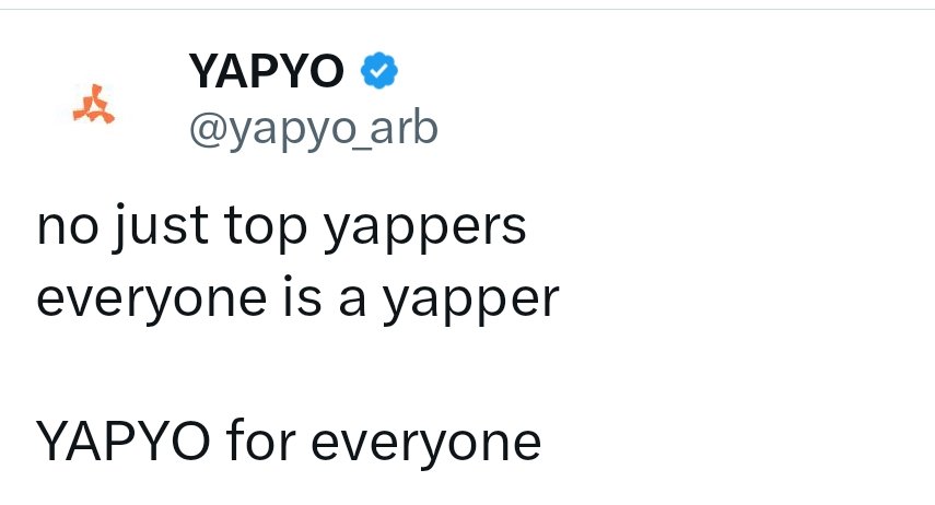 Cryptokapi's tweet photo. gYapyo

@yapyo_arb is for everyone 🧡 💙 https://t.co/xvgNHxQ2Uz