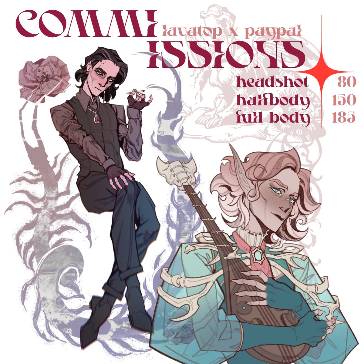 comms for july are open ✦ dm to claim a slot! 

I lowered prices for a headshot <:)
all prices in usd ~1.5 month turnaround, rts are appreciated as I'm saving up for emigration ✈️