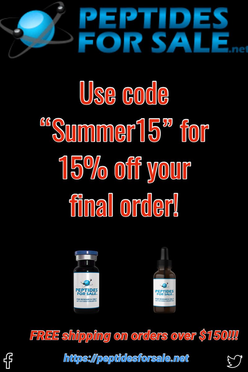 Summer is officially here and in full swing! Let’s have a sale to celebrate! ☀️

Take 15% off your order total by using the code “summer15” at checkout! Sale ends Sunday night, June 26th at 11:59PM EST! Don’t miss it! ⏳

peptidesforsale.net 🕸️

USA PEPTIDES
PEPTIDES FOR SALE