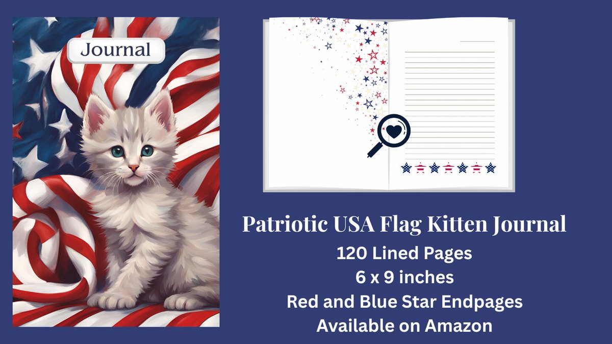 An adorable kitten graces this patriotic journal cover - purrfect for cat lovers! 
🐈‍⬛Amazon Universal Link: mybook.to/KittenFlag

#journaling #cats #kitten #amwriting #USA #military #gratitude #positivity #wellness #selfcare