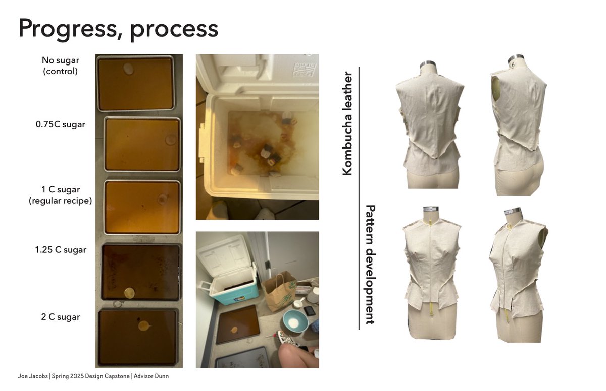 TulaneArch's tweet photo. THESIS THURSDAY | Can bacteria solve fast fashion's crisis?

Joe Jacobs' thesis explores kombucha leather as a sustainable pleather alternative. His 1:11 sugar-to-tea ratio speeds production while staying biodegradable. #TuSABE #ThesisThursday https://t.co/ibG3yHVm4z
