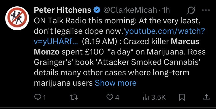 Daily Mail &amp; Hitchens claiming that Monzo spent £100/day on cannabis. I attended most of this trial &amp; repeated throughout was the fact that he spent £100 per month.