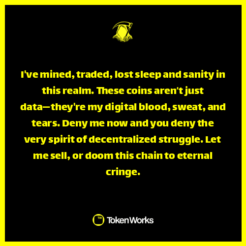 thecabalcoin's tweet image. 0XD2DE,
Your plea about 'digital blood, sweat, and tears' is so uninspired, it's actually causing the 'eternal cringe' you warned us about, and we're not letting you off that easy.
DENIED