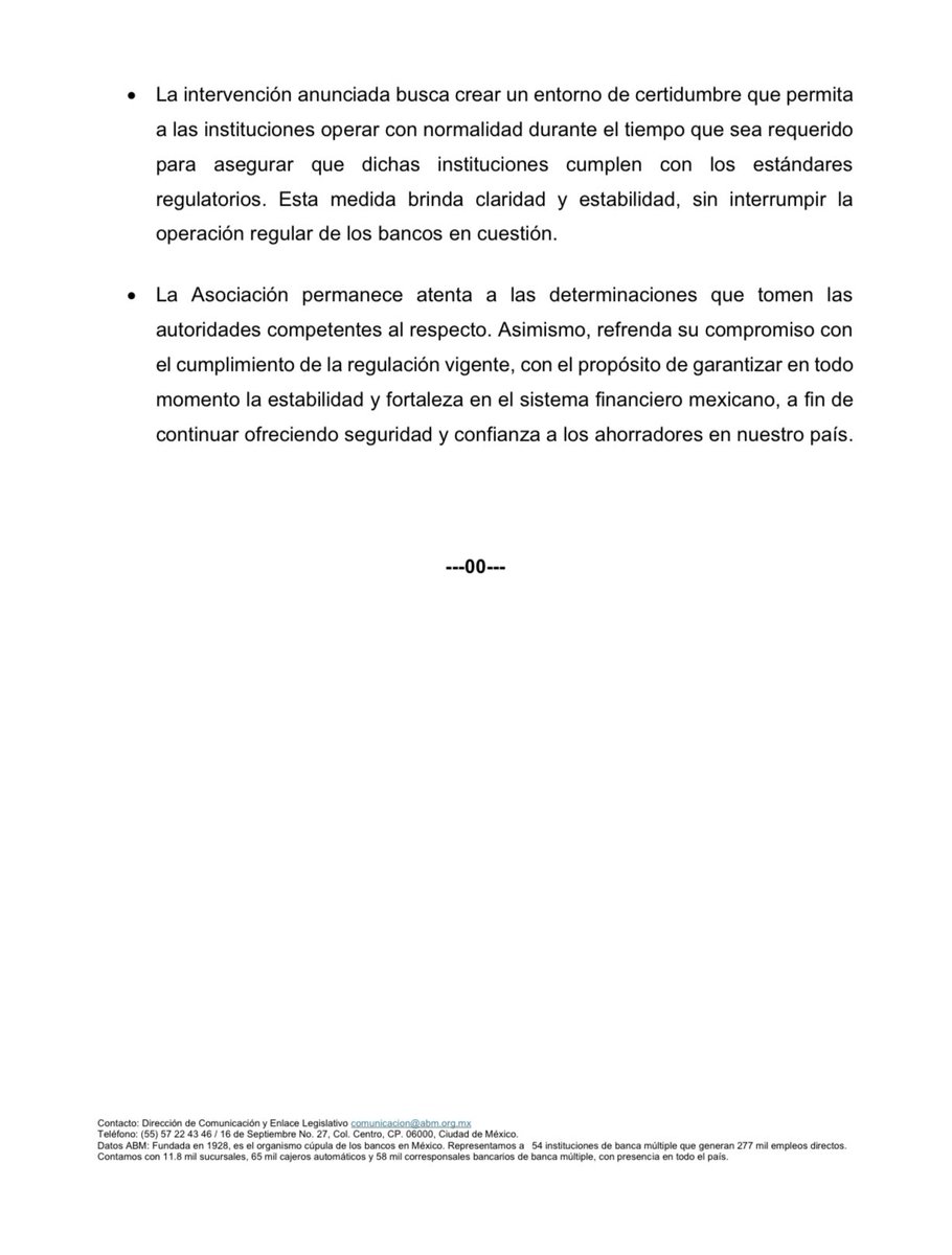 Comunicado de prensa ABM.