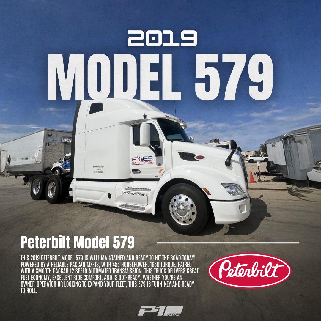 P1Groupe's tweet image. FOR SALE: 19’ Peterbilt 579
💰 $89,900 | 📍Texas
Turn-key &amp;amp; DOT-ready hauler with Paccar MX-13 (455HP/1650TQ) + 12-speed auto trans. Clean, smooth, fuel-efficient—perfect for owner-ops or fleets.
➡️ P1Groupe.com 

#peterbilt #truckforsale #hauler #bigrig #truckinglife