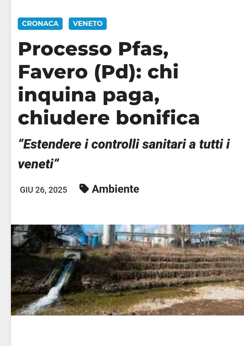 Chi inquina paga. Bonificare sito Miteni, estendere controlli sanitari a tutti i veneti, salvaguardare i fiumi della nostra regione. #pfas