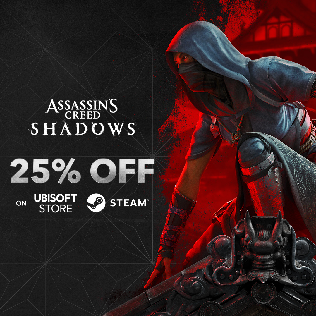 Ubisoft_UK's tweet photo. 3 months after its original release, AC Shadows is discounted for the first time on PC.
Get 25% OFF all editions on Ubisoft Store &amp; Steam now!
Ubisoft Store: https://t.co/Eg4Omf8uBP
Steam: https://t.co/TNK4k6YzHB
#AssassinsCreedShadows #Steam #UbisoftStore https://t.co/XGd7HSNd6E