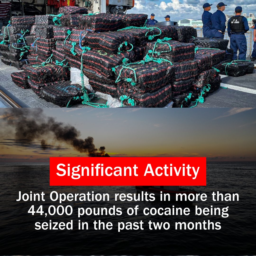 HSIHouston's tweet image. HSI Houston, HSI Quito, HSI Mexico @USCG @jiatfs @INDOPACOM and foreign and military partners, seized more than 44,000 lb. of cocaine in the past 2 months. This significant disruption underscores our unwavering commitment to safeguarding the health & safety of the American public