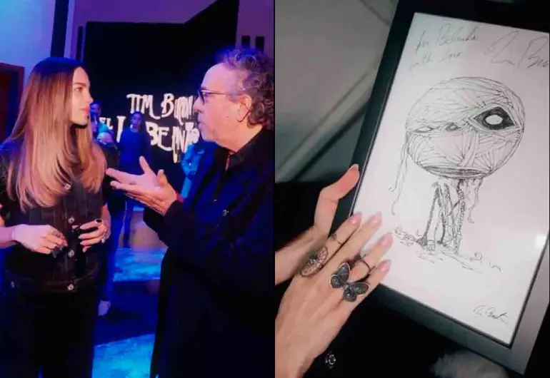 hidalgonewsmx's tweet photo. 🖤🎬 Tim Burton le dedica un único y macabro autógrafo a Belinda durante su encuentro en CDMX, en la inauguración de El Laberinto.
Un momento surreal entre la fantasía y la cultura pop.
#TimBurton #Belinda #ElLaberinto #CDMX #ArteYPop https://t.co/iy2DipIlRU