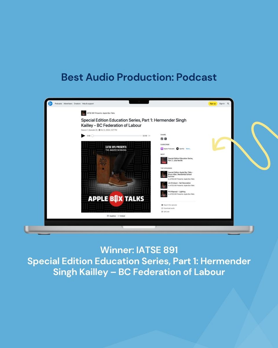 CanLabourMedia's tweet image. Congratulations to @IATSE891 for winning this year&apos;s Best Audio Production: Podcast Award!

Have a listen: audioboom.com/posts/8582156-…