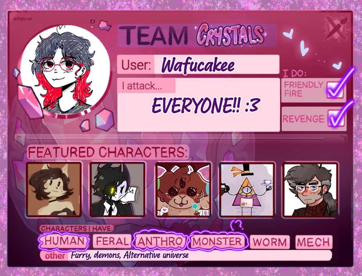 MCake6058's tweet image. Hey! Who else in artfight?👀✨
artfight.com/~Wafucakee/
#ArtFight #Artfightteamcrystals #ArtFight2025 #TEAMCRYSTALS