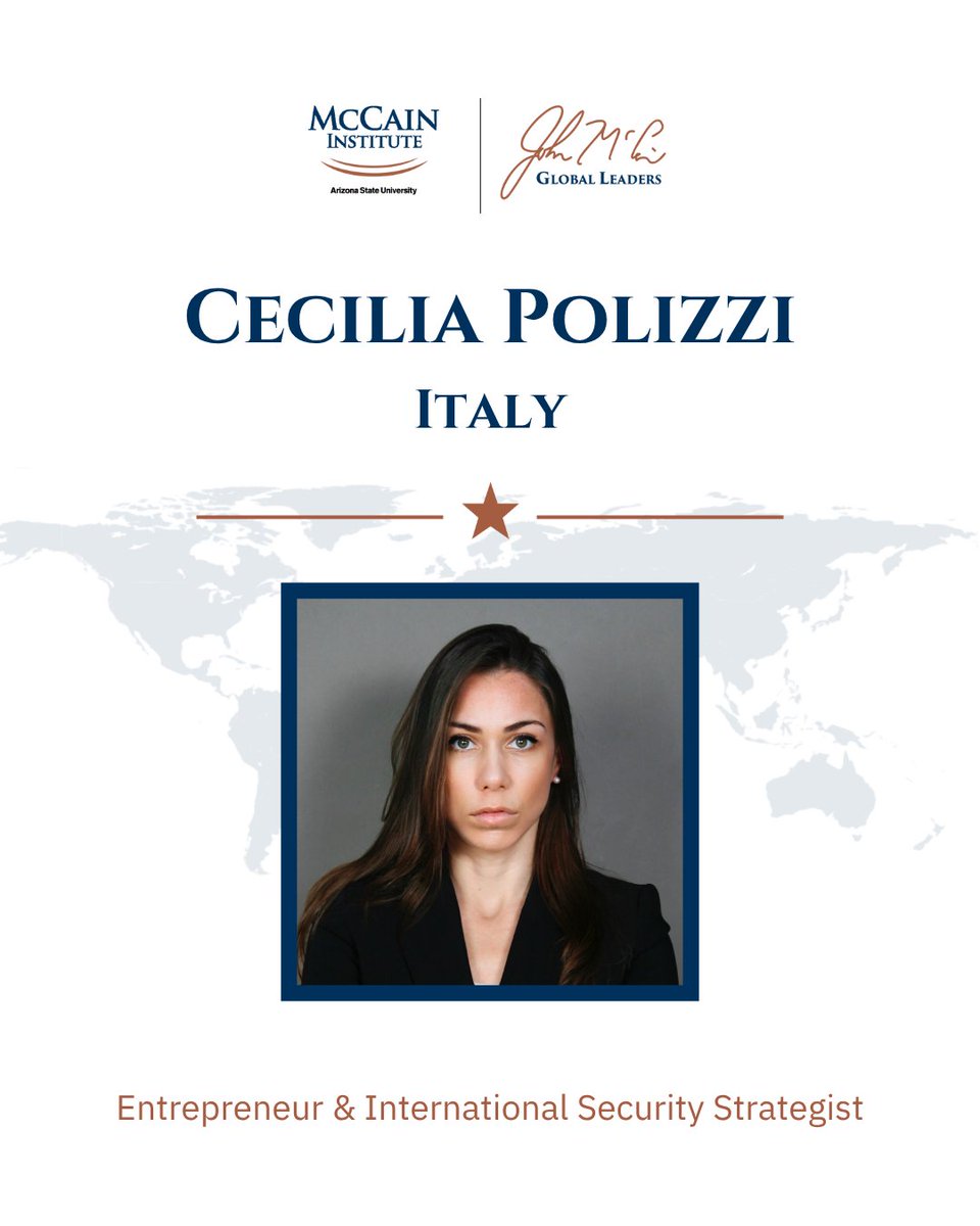McCainInstitute's tweet image. .@_CeciliaPolizzi joins the McCain Global Leaders from Italy. An international security strategist, Polizzi is founder and CEO of @NextWaveIntl, which addresses the involvement of children with terrorism and extremism