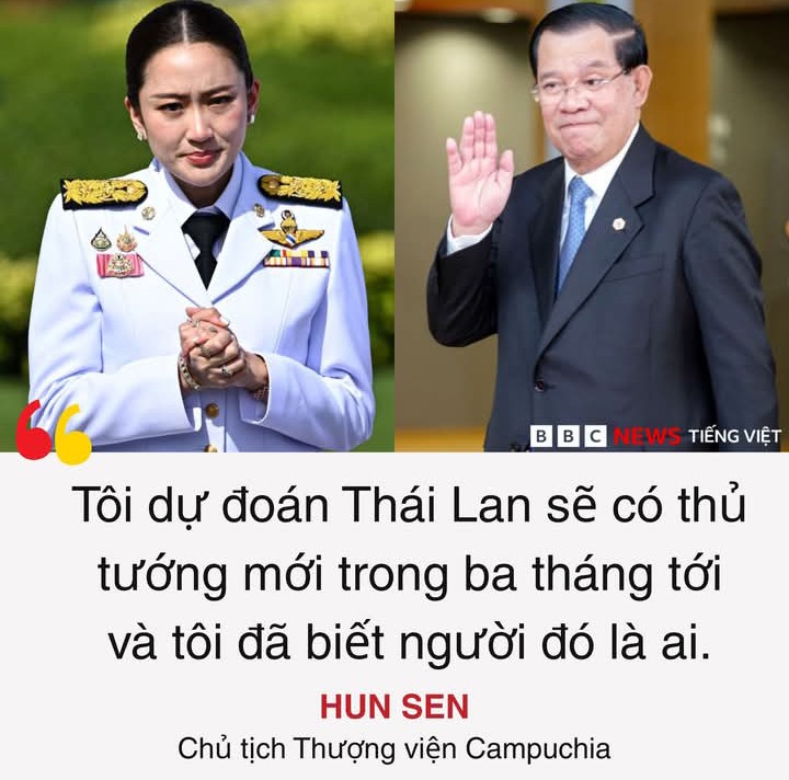 HuuPhuc2805's tweet image. Hun Sen ngầm khẳng định: &quot;Thái Lan sẽ có thủ tướng mới trong ba tháng tới và tôi đã biết người đó là ai...&quot;. 🤔🇹🇭👊🇰🇭🔥
#HunSen #HunBunal #SamdechHunSen #SamdechAkkaMohaSenaPadeiTechoHunSen #Cambodia 
#PaetongtarnShinawatra #Thailand