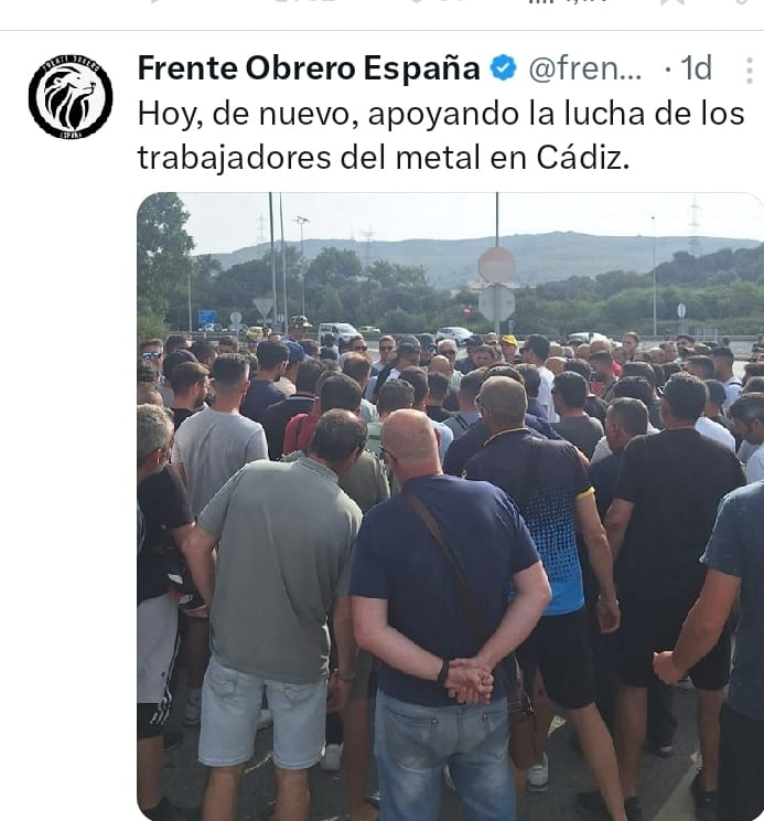 CTM97560609's tweet photo. Apoyando pero desde lejos, desde muy lejos.
No queremos apoyos de fascistas en la #HuelgaDelMetalCádiz https://t.co/IOCnTas3fo