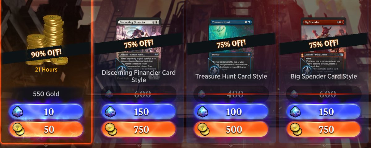 ArenaDailyDeals's tweet photo. STONKS 📈 Here are the #MTGArena Daily Deals for today! #MTG #MTGA #ARENAGOLD #MTGSTONKS #STONKS https://t.co/aO9p8TbFRW