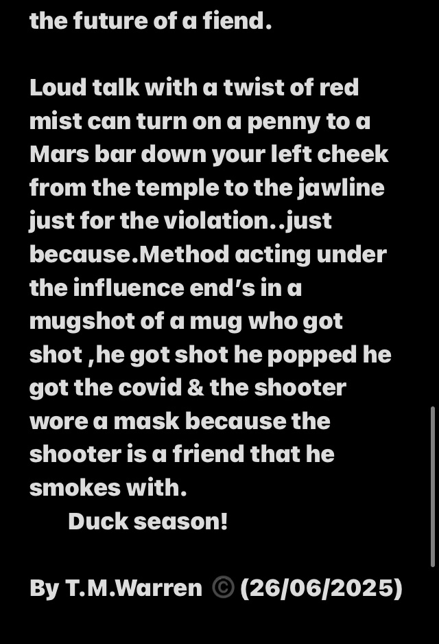 tyronewarren819's tweet photo. ๐ธโDuck seasonโ๐ธ๐โ๐ฝ
#TMWarren #fiends #GlassStems #bicarb #hardFood #poetry #poetryinmotion #poetrylovers https://t.co/aKC8Z8CUTS