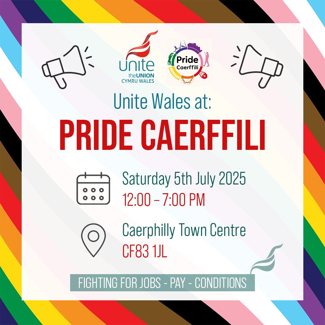 Join Unite Wales at Pride Caerffili 2025 🌈

Our Unite Wales LGBT+ members will be at Pride Caerffili on Saturday 5th July.

Please come along, show your support and celebrate alongside our members at this incredible event.

#Pride
<a href="/Visitcaerphilly/">Visit Caerphilly</a>