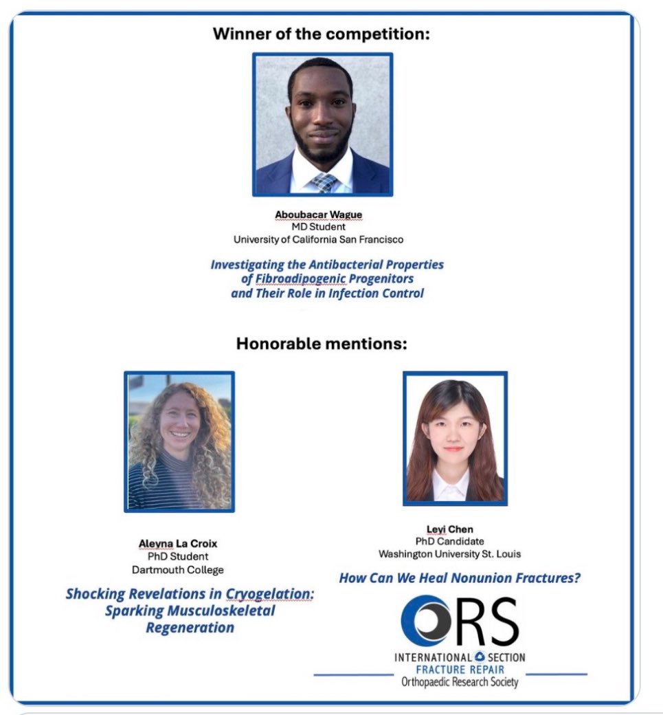 6 to 8 Weeks Podcast (@6to8weekspod) on Twitter photo Congratulations to <a href="/UCSF/">UC San Francisco</a>’s own Aboubacar Wague on his win in the recent Pitch Competition. He explored the role of fibro-adipogenic progenitors in fracture repair and infection control! 🥇🦴 #competition #UCSF Congratulations to <a href="/UCSF/">UC San Francisco</a>’s own Aboubacar Wague on his win in the recent Pitch Competition. He explored the role of fibro-adipogenic progenitors in fracture repair and infection control! 🥇🦴 #competition #UCSF