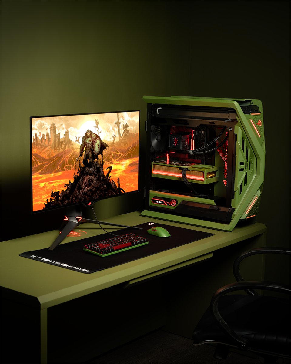 bethesda's tweet image. ICYMI check out this DOOM: The Dark Ages inspired ASUS setup featuring the #ROG Astral GeForce RTX™ 5080 DOOM EDITION GPU
rog.gg/DOOMlp
