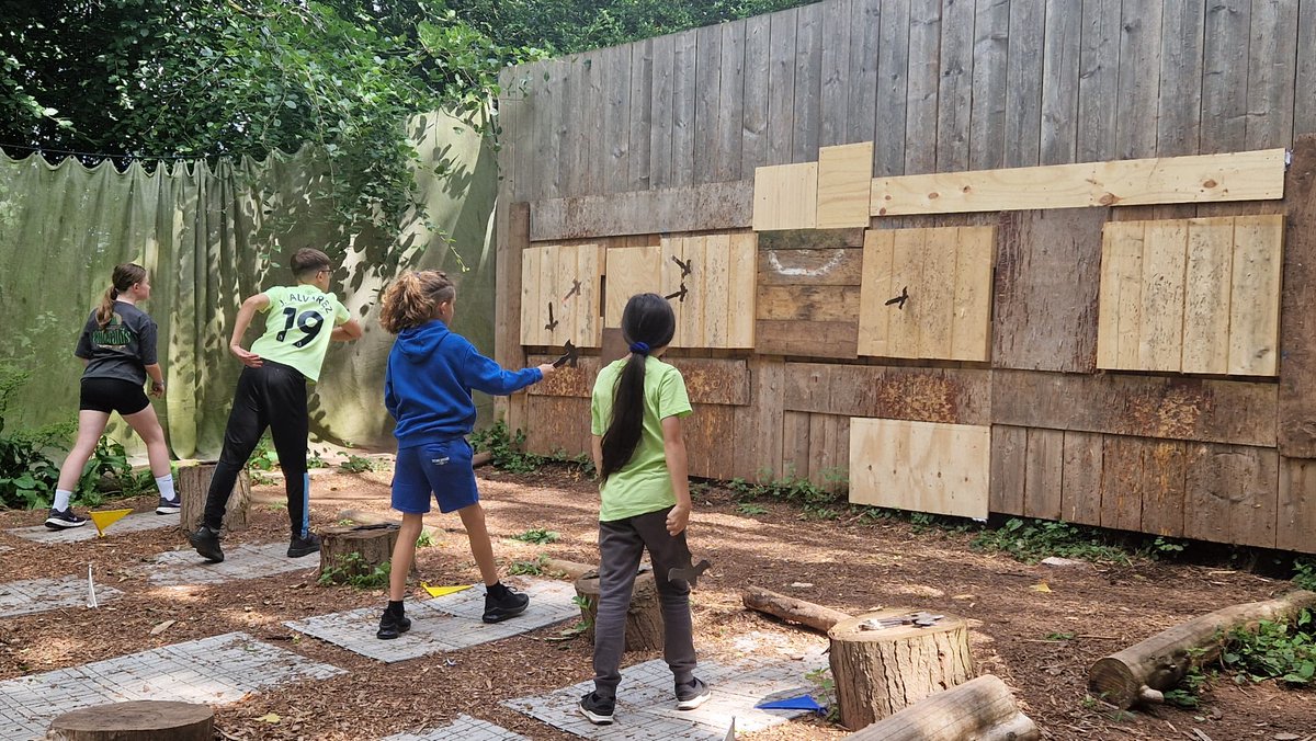 Tough competition during axe throwing.