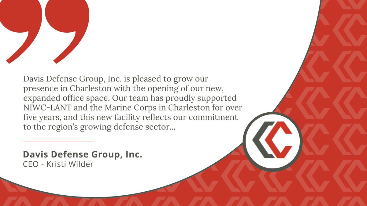 Congratulations to <a href="/DavisDefense/">Davis Defense Group</a> on expanding operations in Charleston County! 

Read more: bit.ly/44jZGCt

<a href="/SCcommerce/">SC Dept. of Commerce</a>, <a href="/NorthCharleston/">North Charleston</a> 

#cced #economicdevelopment