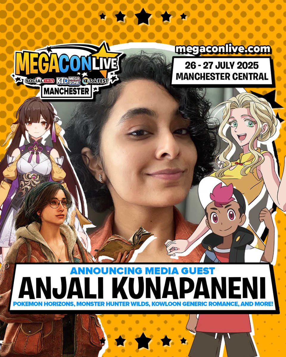 MegaCon LIVE (@megaconlive) on Twitter photo Meet <a href="/hereliesanjali/">Anjali Kunapaneni</a> at MegaCon Live Manchester! ⭐️ Known for roles from Monster Hunter, to Pokemon Horizons and beyond , Anjali is joining us 26-27 July at Manchester Central!
Make sure you’re there too and don’t miss out! Get your tickets at megaconlive.com Meet <a href="/hereliesanjali/">Anjali Kunapaneni</a> at MegaCon Live Manchester! ⭐️ Known for roles from Monster Hunter, to Pokemon Horizons and beyond , Anjali is joining us 26-27 July at Manchester Central!
Make sure you’re there too and don’t miss out! Get your tickets at megaconlive.com