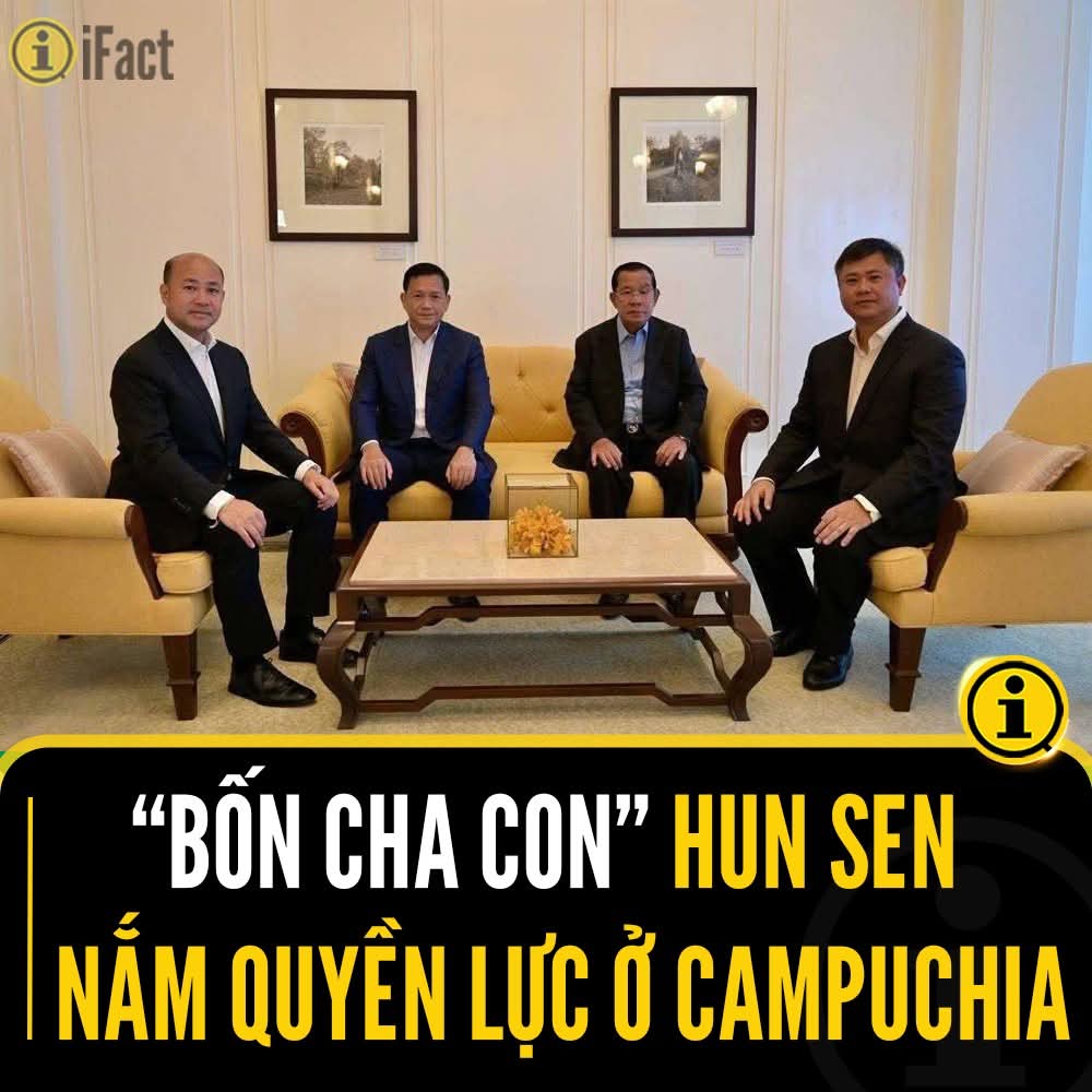 HuuPhuc2805's tweet image. &quot;Bốn cha con Hun Sen&quot; cùng nắm quyền lực ở Campuchia bao gồm: Hun Sen (cha), Hun Manet (con trai cả), Hun Manit (con trai thứ 2), Hun Many (con trai út). 😲🇰🇭💪🥵
#HunSen #HunBunal #SamdechHunSen 
#HunManet #HunManit #HunMany 
#Campuchia #Cambodia