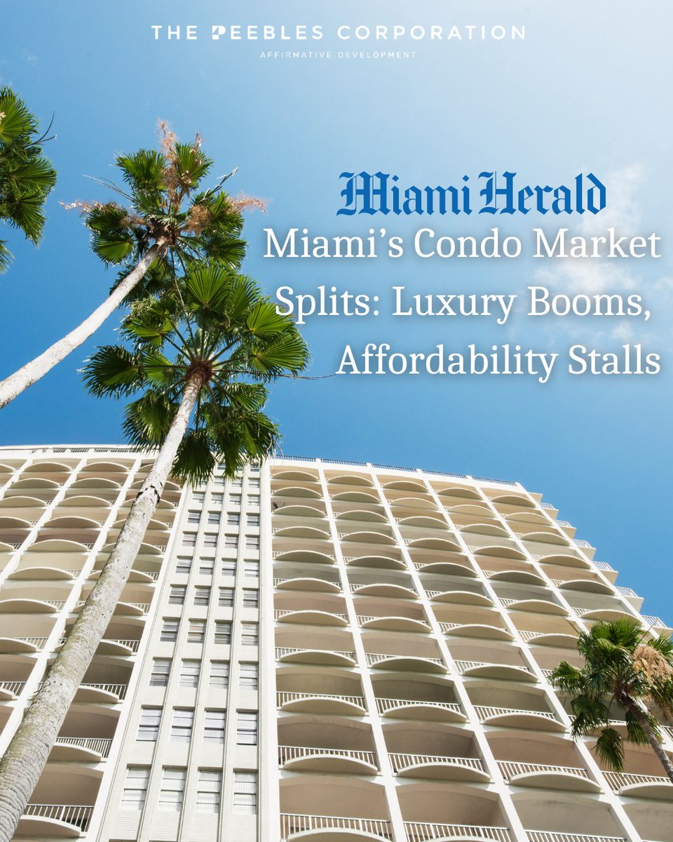 The Peebles Corporation (@peeblescorp) on Twitter photo Luxury is thriving, but middle-class buyers are being left behind.
A <a href="/MiamiHerald/">Miami Herald</a> report shows a growing divide: $1M+ condo sales are climbing, but overall sales are down 25% year-over-year, with affordability challenges pushing mid-market buyers out.
At The Peebles Luxury is thriving, but middle-class buyers are being left behind.
A <a href="/MiamiHerald/">Miami Herald</a> report shows a growing divide: $1M+ condo sales are climbing, but overall sales are down 25% year-over-year, with affordability challenges pushing mid-market buyers out.
At The Peebles