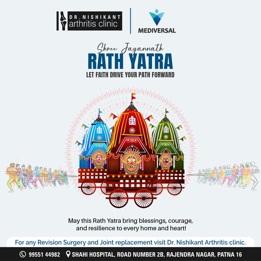 Wishing everyone strength and spiritual upliftment on this divine occasion of Rath Yatra.
#HappyRathYatra #JaiJagannath #SpiritualVibes #FestiveWishes #RathYatra

For any Revision surgery and Joint replacement visit Dr. Nishikant Kumar.

#drnishikant #orthopedic #surgeon #knee