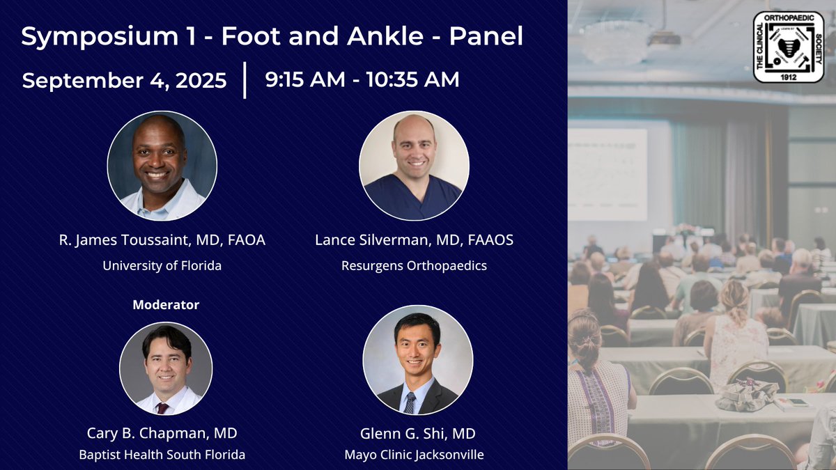 ClinicalOrtho1's tweet image. Join top surgeons for expert debates on fibula fixation, weightbearing, and complex ankle disorders. From pilon fractures to custom talar implants — a must-see deep dive into foot and ankle surgery.
#COS2025 #FootAndAnkle #Orthopaedics #TraumaSurgery #AnkleFractures