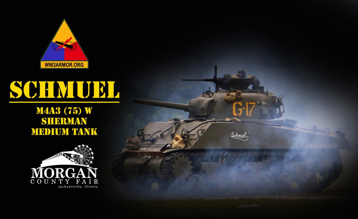 ww2armor's tweet photo. Now hear this!

Today we continue highlighting one of the four authentic and fully operational World War II armored fighting vehicles that will be attending next month's Morgan County Fair 'Salute the Troops' event in Jacksonville, IL July 8 - 9, 2025!

Today, we are thrilled to announce SCHMUEL, our M4A3(75)W VVSS Sherman medium tank, will be making the trip to Illinois next month and will be crewed by WW2 Armor's Charlie crew!

SCHMUEL, which is the Hebrew base of "Samuel," is named in honor of the rabbi's father-in-law. Sam is a wonderful grandfather, father, and a friend to all. 

SCHMUEL is serial number 62647 with a USA registration number of 30115669, and was built by Fisher Body Tank Plan in Grand Blanc, MI in November, 1944 under Production Order T-11315/1. SCHMUEL is one of 3,071 M4A3(75)W VVSS Sherman medium tanks produced by Fisher between February 1944 and March 1945.

The M4A3 has the 75mm gun M3 and wet ammo stowage (thus the "W" designator) beneath the turret floor, and is powered by the powerful Ford GAA V8 gasoline engine. This 1,100 cubic inch engine produces 500 HP at 2,600 RPM. Due to its great reliability and durability, the U.S. Army viewed the GAA as the premier tank engine.

That is all.