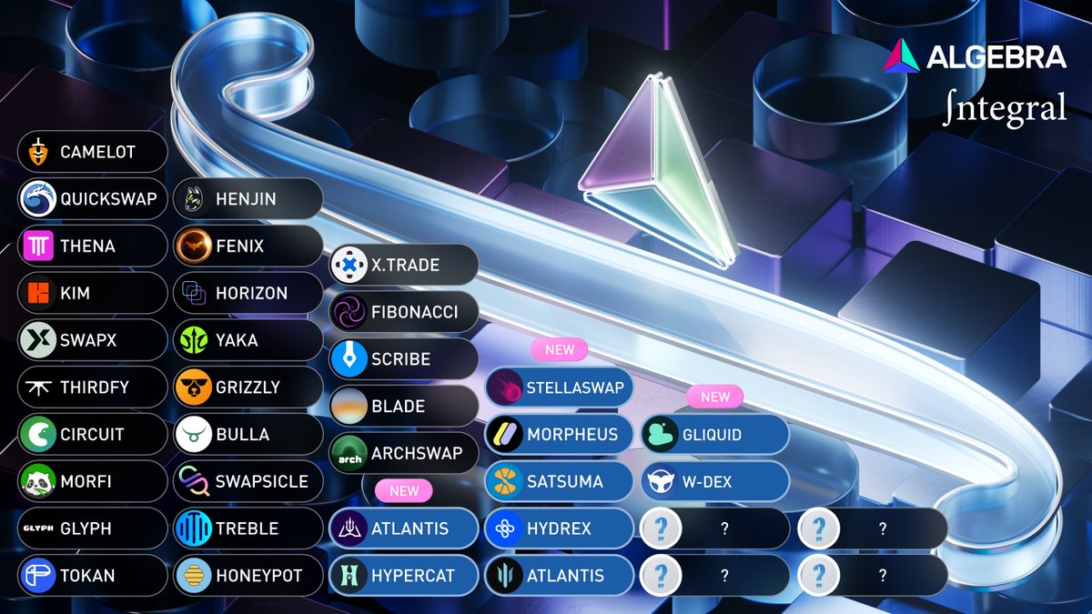 CryptoAlgebra's tweet photo. π Some DEXes are already powered by Integral. Some are almost live. And many more are just getting started!
π Live on Integral:
@QuickswapDEX, @SwapXfi, @ThenaFi_, @glyph_exchange, @StellaSwap, @BullaExchange, @kimprotocol, @TrebleSwap, @SilverSwapDex, @FenixFinance, @gliquidx, @WasabeeFi, @Bladeswapxyz, @YakaFinance, @SwapsicleDEX, @Morpheus_Farm, @HyperCatEx, @XTradeExchange, @AtlantisOnSonic & more.
π Coming soon:
@SatsumaDEX, @HydrexFi, @CamelotDEX, @Thirdfy_, @arch_swap, @AtlantisDEX_xyz β and others still under wraps π